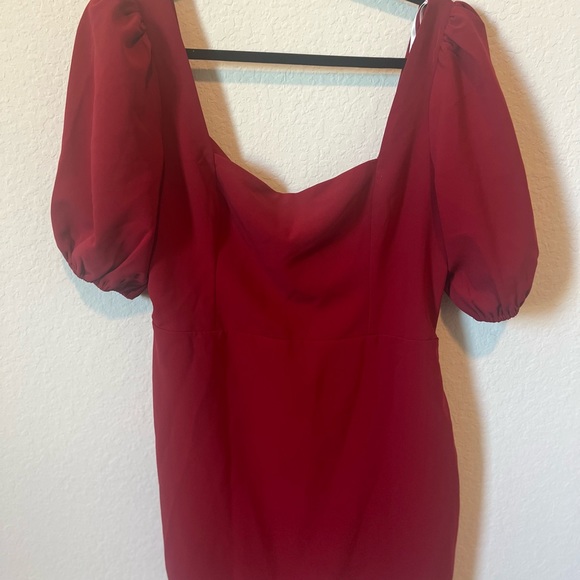 Lulu’s Wine Red Puff Sleeve Dress - Picture 6 of 7